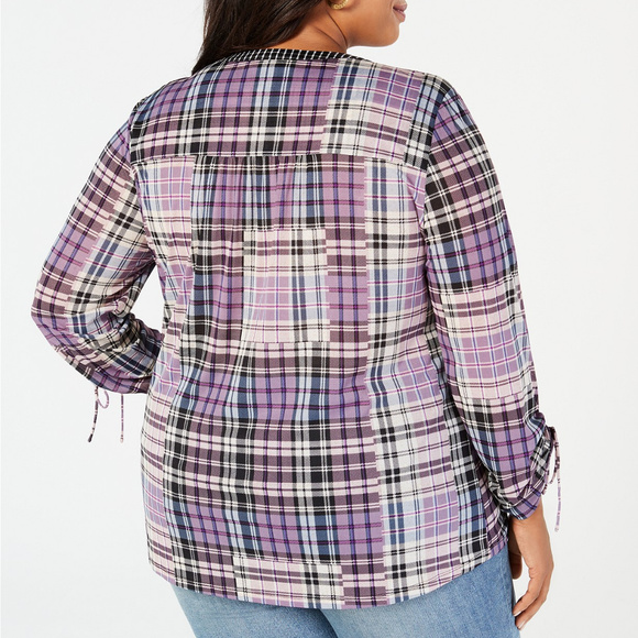 Style&Co Plus Size Patchwork Plaid Split Neckline - Picture 2 of 2